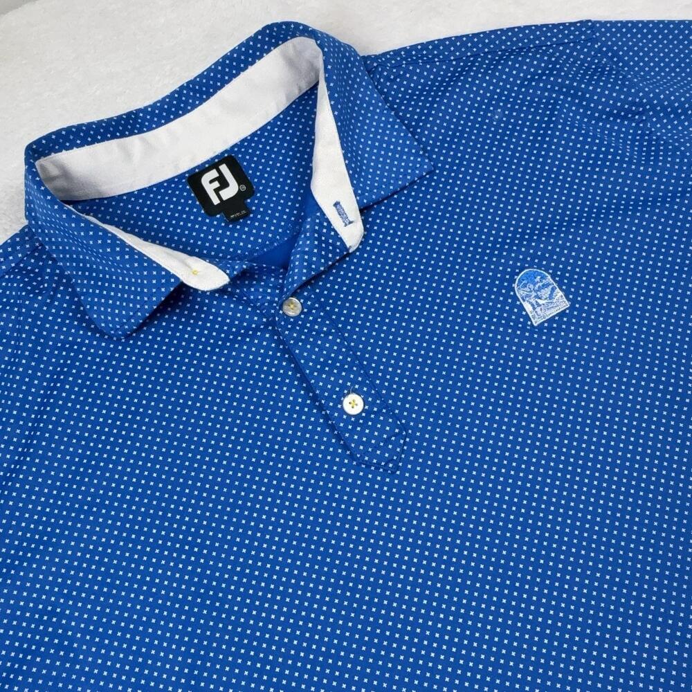 FootJoy Polo Shirt Mens 2XL Blue Polyester Spandex Mesh Geometric Golf Collared